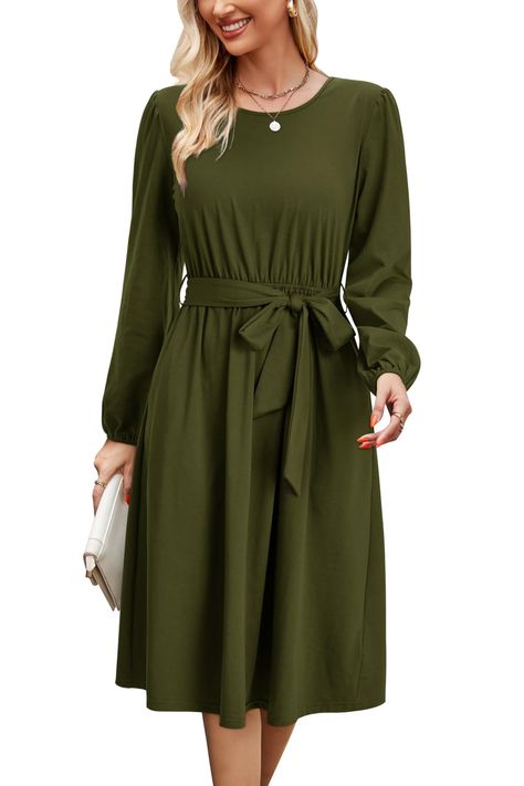 PRICES MAY VARY. FALL DRESSES FOR WOMEN 2024: Long sleeve dress for women adopts soft, stretchy and lightweight fabric, comfortable to wear all day. WEDDING GUEST DRESSES FOR WOMEN FALL: Long sleeve dress/ women's casual dresses/ dress with pockets/ flowy dresses for women/ elastic waist/ crew neck/ a line dresses for women/ tie waist dres/ long sleeve midi dress/ midi dresses for women/ modest dresses for women/ homecoming dresses/ belted dress/ fall wedding guest dresses/ winter dress/ spring Green Maxi Dress Outfit Winter, Romantic Professional Style, Midi Dresses For Petite Women, Wedding Guest Dresses Winter, Womens Fall Dresses, Dresses To Wear To Work, A Line Dresses For Women, Long Sleeve Dress Casual, Fall Dresses For Women