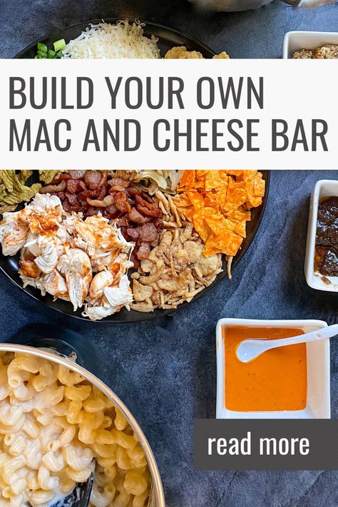 Mac Cheese Bar Wedding, Birthday Party Mac And Cheese, Toppings For Mac And Cheese Bar, Macaroni Cheese Bar, Mac And Cheese Charcuterie Board Ideas, Mac N Cheese Charcuterie Board, Mac And Cheese Board Ideas, Mac & Cheese Charcuterie Board, Macaroni And Cheese Bar Parties