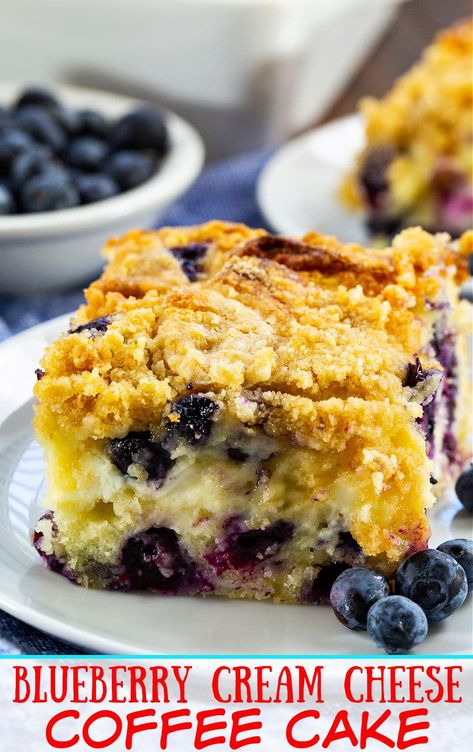 Blueberry Cream Cheese Coffee Cake, Deserts With Cream Cheese, Blueberry Coffee Cake Recipe, Easy Blueberry Pie, Cream Cheese Breakfast, Cheese Coffee Cake, Spicy Southern Kitchen, Strawberry Shortcake Ice Cream, Cream Cheese Coffee Cake