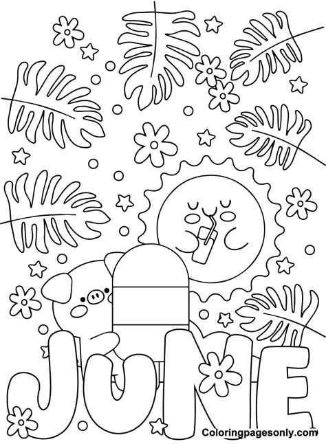 Printable June June Colouring Pages, June Coloring Pages Free Printable, Month Doodles, June Coloring Pages, May Coloring Pages, June Ideas, Calendar Doodles, June Colors, Homeschool Preschool Activities