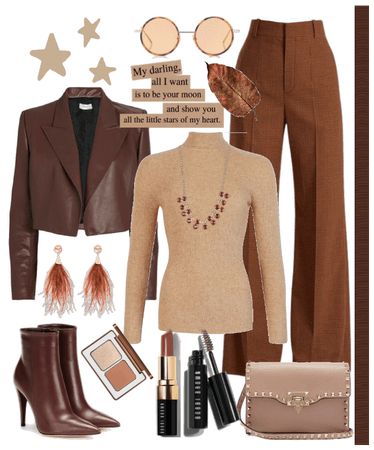 brown | ShopLook Womens Brown Outfits, How To Style Chocolate Brown Pants, Brown Pants Color Combinations, Brown Loose Pants Outfit, Chocolate Brown Pants Outfit For Work, Brown Pants Outfit For Work, Brown Monochromatic Outfit, How To Style Brown Pants, Birthday Attire