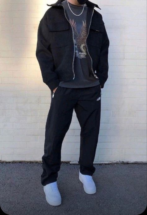 Mens Black Sweatpants Outfit, How To Style Black Sweatpants Men, Joggers Men Outfit Casual Street Styles, Black Joggers Outfit Men, Winter Outfits For Guys, Black Sweatpants Outfit Men, Black Hoodie Outfit Men, Streetwear Men Outfits Street Fashion, Boys Valentines Shirt