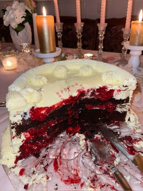 Gothic Red Velvet Cake, Dark Red Cake, Deathday Party, Vampire Birthday Party, Horror Themed Birthday Party, Vampire Cake, Goth Cake, Blood Cake, Horror Cakes