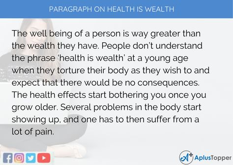 Paragraph On Health Is Wealth 100, 150, 200, 250 to 300 Words for Kids, Students and Children English For Students, English Essay, Health Is Wealth, Paragraph Essay, Study Flashcards, People Dont Understand, World Health Day, Learning English Online, Paragraph Writing