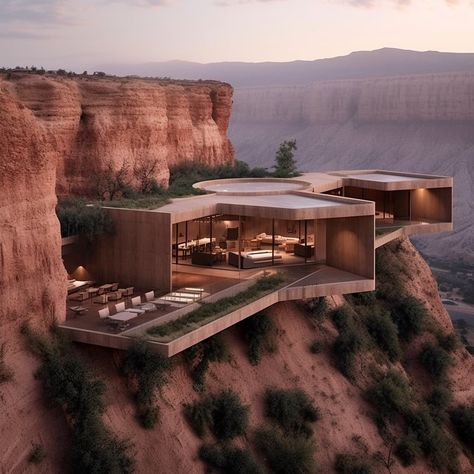 Cliffside House, Moorish Architecture, Concept Models Architecture, Beautiful Outdoor Spaces, Desert Homes, Beautiful Dream, House Architecture Design, Futuristic Architecture, Hotels Design