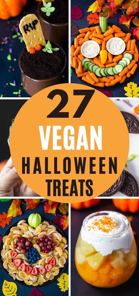 These healthy vegan Halloween recipes are absolutely spooktacular! Whether you're vegan or not, you'll die over these devilishly delicious treats for the whole family. #halloweenrecipes #veganhalloween #healthyhalloween Vegetarian Halloween Snacks, Halloween Recipes Vegetarian, Halloween Healthy Food Ideas, Halloween Treats Easy Healthy, Vegan Fall Party Food, Halloween Food For Party Vegetarian, Healthy Halloween Foods, Vegetarian Halloween Recipes, Simple Halloween Recipes