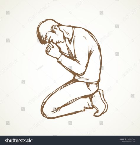 Man On His Knees Praying, Kneeling Down Drawing, Man Kneeling Pose Reference, Person Kneeling Drawing, Kneeling Pose Drawing, Knees Drawing, Person Kneeling, Kneeling Pose, Man Kneeling