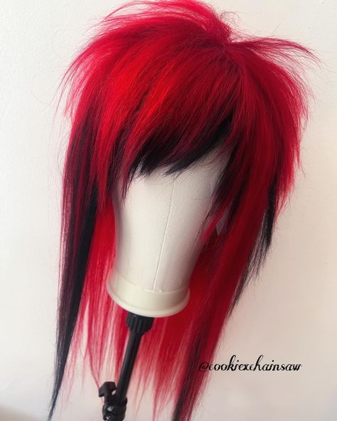 Red Hair Black Tips, Scene Queen Hair, Whimsical Hairstyles, Red And Green Hair, Scene Fits, Black Scene Hair, Black And Red Hair, Scene Wig, Micro Bangs