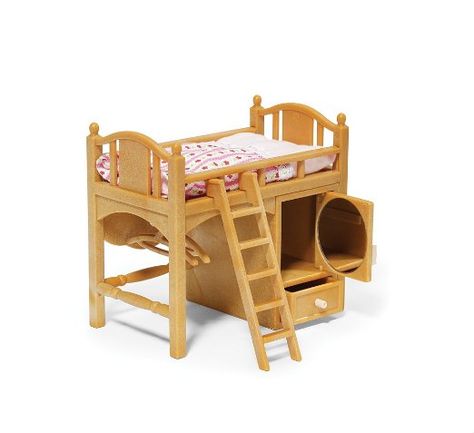 Calico Critters Furniture, Dollhouse Furniture Sets, Built In Dresser, Calico Critters Families, Elevated Bed, Built In Cabinet, Floral Blanket, Girl Toys, Calico Critters