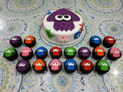 Splatoon 🐙 Splatoon Food, Splatoon Cake, Splatoon Party, Splatoon Birthday, Nintendo Party, 8th Birthday Cake, Twin Birthday Parties, Third Birthday Party, Video Game Party