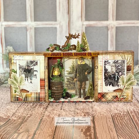 Christmas Vignettes Display, Tim Holtz Christmas, Tim Holtz Crafts, Christmas Vignettes, Christmas Ephemera, Altered Art Projects, Miniature Projects, Winter Woodland, 2023 Christmas