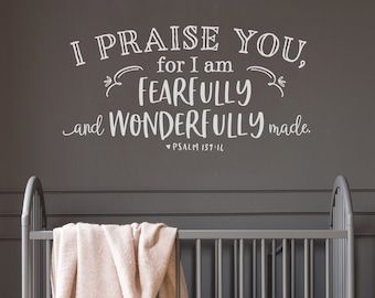 Nursery Room Colors, Sunday School Rooms, Nursery Bible Verses, Church Interior Design, Removable Vinyl Wall Decals, Childrens Wall Decor, Church Nursery, Fearfully And Wonderfully Made, Christian Wall Decor