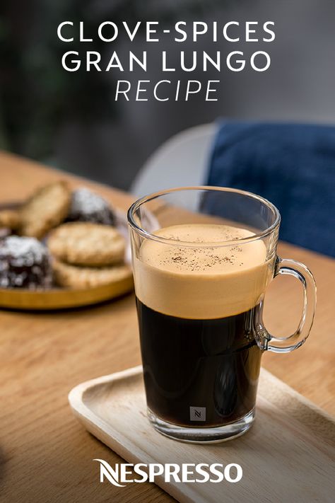 Gran Lungo Recipes, Lungo Coffee, Nespresso Coffee Maker, Cloves Spice, Nespresso Recipes, Boutique Bar, Ice Fantasy, Milk Dessert, Coffee Ingredients