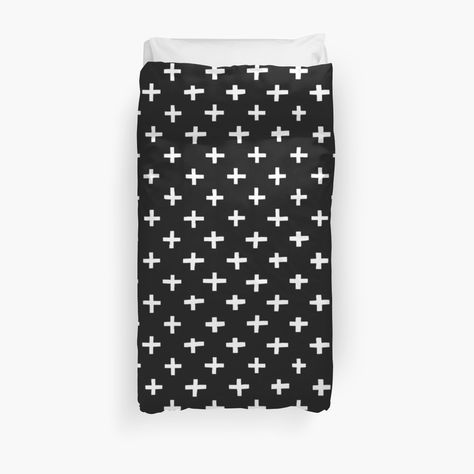 Crosses Pattern - White on Black Duvet Cover Cross Black And White, White Duvet Cover, Black Duvet, Swiss Cross, Black Duvet Cover, White Duvet Covers, White Duvet, African Mud Cloth, Duvet Cover Design