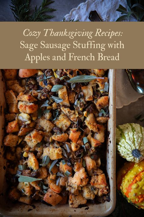 Sage Sausage & Apple Stuffing Recipe | A Flavorful Twist on Classic Thanksgiving Side Sausage Sage Apple Stuffing, Stuffing With Sausage And Apples, Easy Sausage Stuffing, Sausage Apple Stuffing, Sausage Sage Stuffing, Apple Sausage Stuffing, Apple Stuffing, Sausage Stuffing Recipe, Sage Stuffing