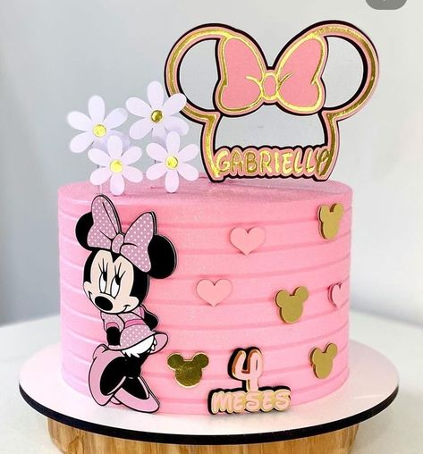 Pink Color Cake Design, Minnie Mouse Cake Design Pink, Mini Mouse Cake Designs, Pastel Minnie Mouse Rosa, Minnie Mouse Cake Ideas, Birthday Cake Minnie Mouse, Minnie Mouse Theme Cake, Pastel Minnie Mouse, Minnie Mouse Cupcake Cake