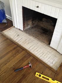 Retro Ranch Reno: Operation Hearth Re-Tile - Demo Time Tile On Floor In Front Of Fireplace, Flat Hearth Fireplace, Mosaic Fireplace Hearth, Brick Fireplace Tile Hearth, Wood Hearth Ideas, Fireplace Without A Hearth, Fireplace Hearth Makeover, Mosaic Tile Fireplace, Tile Hearth