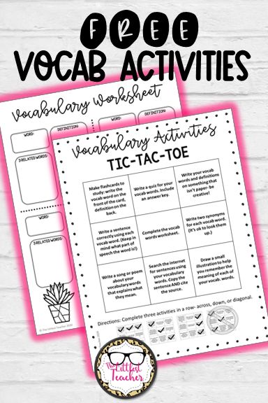 Change up your vocab practice with this fun vocabulary activities choice menu!   Perfect for homework, bell work, extra credit, or to leave as sub plans!   #vocab #ELA #iTeachtoo #TheLittlestTeacher Vocab Practice Activities, Elementary Vocabulary Activities, Vocabulary Homework, Fun Vocabulary Activities, Vocabulary Activities Elementary, Vocabulary Activities Middle School, Vocabulary Choice Board, Teachers Worksheets, Vocabulary Words Activities