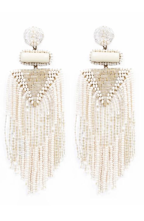 Deepa Gurnani Jody Beaded Tassel Earrings | Nordstrom Earrings With Tassels, Bead Tassel Earrings, Deepa Gurnani, Ivory Earrings, Light Weight Jewelry, Beaded Tassel Earrings, Handcrafted Accessories, Handmade Brass, Faux Stone