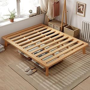 NELYE King Platform Bed Base - 14 Inch Solid Wood Mattress Foundation with Support Slats and Legs, King-size Rubberwood Simple Bed Frame Simple Bed Frame, Bed Frame Design, Full Platform Bed, King Platform Bed, Twin Platform Bed, Dekorasi Kamar Tidur, Queen Platform Bed, Simple Bed, Mattress Foundation