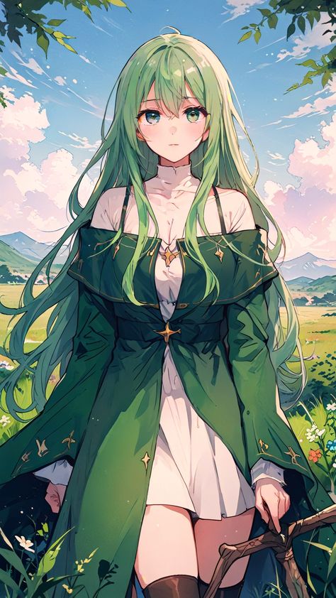 Green Hair Anime Female, Anime Female Green Hair, Green Hair Female, Green Hair Anime Woman, Anime Green Hair, Anime Green, Fantasy Mythology, Dante Devil May Cry, Cowboy Bebop