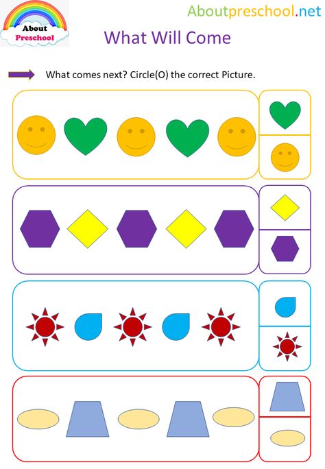 Preschool Pattern Studies The benefits and importance of pattern studies for our children? As we said while answering our first question, we live in an order and we all have our own order. We try to make sense of events and facts in a certain order and we try to preserve our specific order. Thanks Read More Pattern For Preschool, Worksheets On Shapes, Shapes Worksheets Preschool, Pattern Worksheets For Preschool, Patterns For Preschool, Shapes Activities Preschool, Pattern Preschool, Analogies Activities, Shapes For Preschool