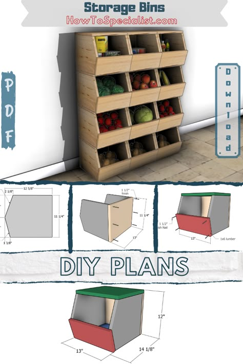 Wooden Storage Bins - Free DIY Plans Diy Wooden Box Storage, Diy Toy Bin Storage, Diy Storage Bin Shelves, Diy Toy Bin, Scrap Wood Storage Ideas, Diy Wooden Storage, Diy Toy Box Plans, Diy Storage Bins, Wooden Storage Bins