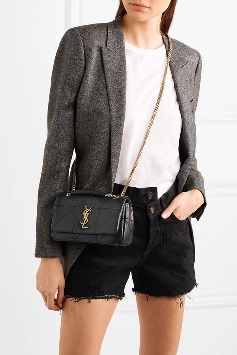 Saint Laurent Jamie small quilted leather shoulder bag $1,950 Saint Laurent Blazer, Saint Laurent Sandals, Ysl Logo, Small Shoulder Bag, Quilted Leather, Leather Chain, Boss Babe, Lambskin Leather, Fitness Inspo