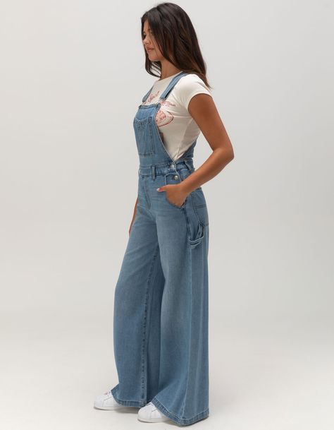 RSQ Womens Wide Leg Overalls - MEDIUM WASH | Tillys Cute Baggy Overalls, Long Sleeve With Overalls, Women’s Overalls, Feminine Overalls, Petite Overalls, Overalls For Fall, 70s Overalls, Christmas Overalls, Cute Overall Outfits