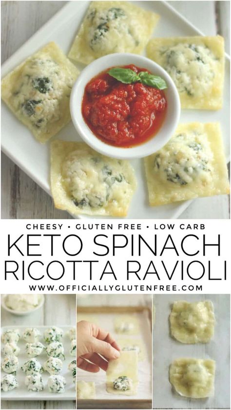 Keto Ravioli Recipe Mozzarella, Cheese Slices Recipes, Spinach Ravioli Recipe, Ravioli Dishes, Spinach Ricotta Ravioli, Cheese Ravioli Recipe, Keto Entrees, Keto Pasta Recipe, Keto Spinach