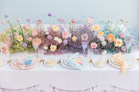 Baby Breath, Rainbow Wedding, Bride Headpiece, Baby S Breath, Pastel Wedding, Decoration Table, Design Floral, Event Design, Event Decor