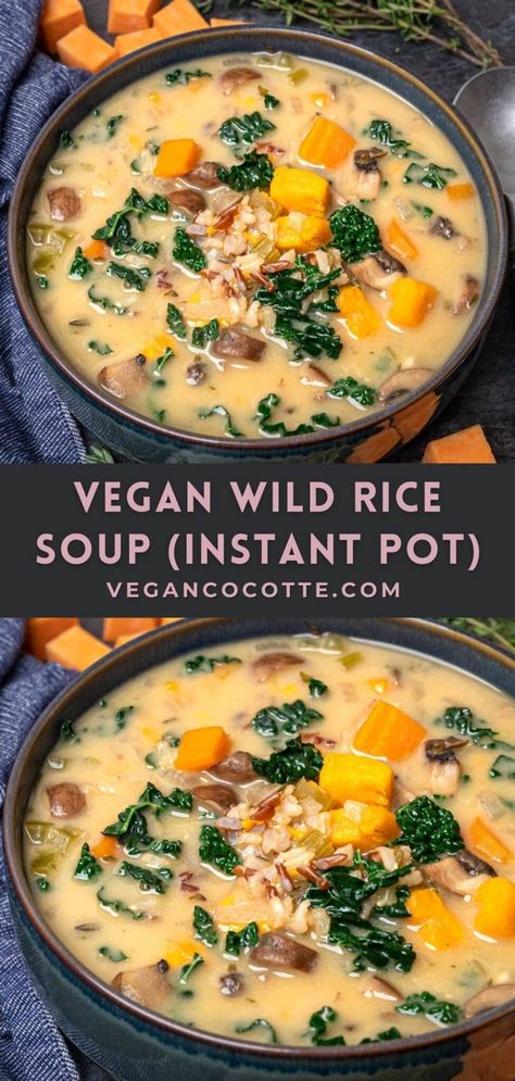 Vegan Wild Rice Soup (Instant Pot) Vegan Wild Rice Soup Instant Pot, Vegan Chicken Wild Rice Soup, Vegan Soup Recipes Instant Pot, Crock Pot Soup Vegetarian, Healthy Instant Pot Recipes Clean Eating Vegetarian, Vegan Wild Rice Recipes, Instant Pot Vegan Soup, Vegan Instant Pot Soup, Crockpot Vegan Recipes