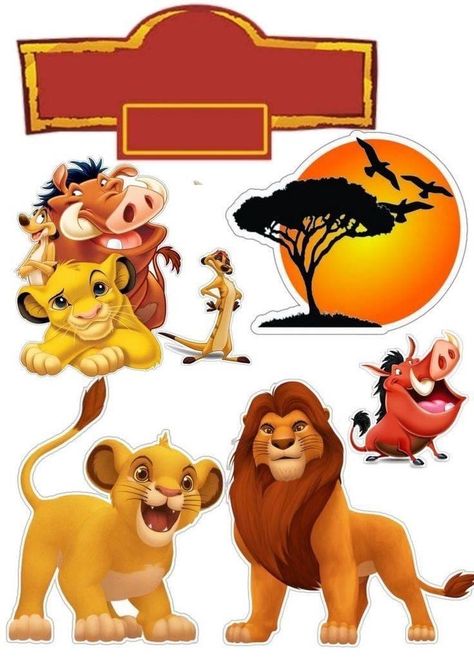 Lion King Printable Toppers, Lion King Birthday Centerpieces, Lion King Cake Topper Printable, Pumba Lion King, Timon And Pumba, Roi Lion Simba, Animal Baby Shower Cake, Lion King Stickers, Lion King Birthday Party Ideas