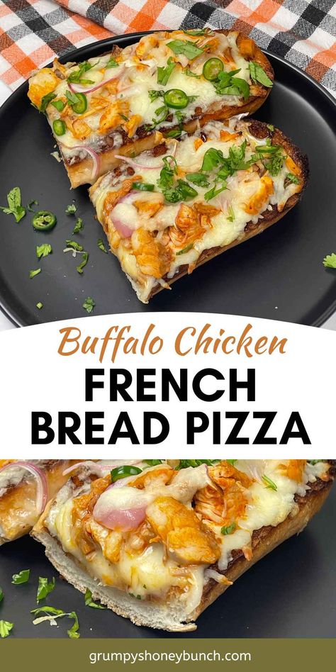 Spice up pizza night with this quick and delicious buffalo chicken French bread pizza! Made with crispy French bread, juicy chicken tossed in buffalo sauce, melted mozzarella, and buttery goodness, it's a perfect blend of flavors and textures. Whether for a game day snack or an easy dinner, this cheesy, spicy pizza will hit the spot! Chicken Finger Pizza, Buffalo Chicken French Bread, Buffalo Chicken French Bread Pizza, Apple Slices Recipes, Chicken Salad Bites, Chicken French Bread Pizza, Chicken French Bread, Football Season Food, Pizza Friday