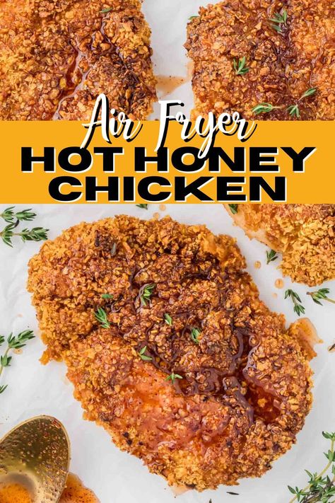 Hot Honey Chicken Sandwich Air Fryer, Hot Honey Chicken Recipe, Honey Sauce Recipe, Hot Honey Sauce, Hot Chicken Recipe, Hot Honey Chicken, Honey Chicken Recipe, Air Fryer Chicken Tenders, Chicken Breast Cutlet