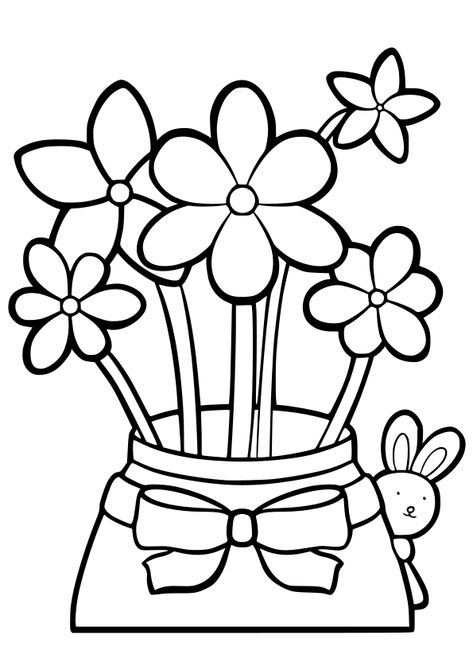 Drawing For 5 Yrs Old, Preschool Flower Coloring Pages, Two Year Old Coloring Pages, Flower Pot Coloring Page, Springtime Coloring Pages, Spring Time Coloring Pages, Coloring Pictures For Kids, Toddler Drawing, Printable Flower Coloring Pages