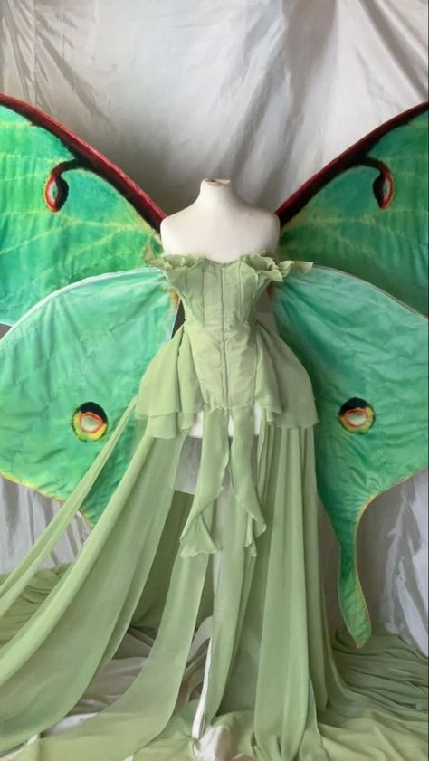 Luna Moth Inspired Outfit, Luna Moth Outfit, Renfaire Outfits, Moth Outfit, Fairy Wings White, Luna Moth Fairy, Moth Costume, Moth Fairy, Faerie Costume