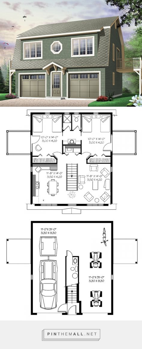 Prefab Garage With Apartment, Garage Apartment Plan, Plan Garage, Apartment Plan, Carriage House Plans, Garage Apartment Plans, Two Story House, Plans Architecture, Garage Apartments