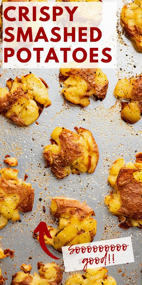 Best Crispy Smashed Potatoes, Mini Potato Appetizer Recipes, Potatoe Crisp Recipe, Crispy Red Potato Recipes, Easy Smashed Potatoes Baked, Easy Appetizers Potato, Mini Potato Recipes Side Dishes, Smashed Potato Bites, Mini Smashed Potatoes Recipe