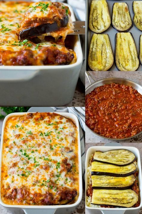 This eggplant lasagna is layers of roasted eggplant with meat sauce and three types of cheese, all baked to golden brown perfection. Easy Eggplant Lasagna, Eggplant Recipes Lasagna, Eggplant And Zucchini Lasagna, Chicken Eggplant Lasagna, Eggplant Parmesan Baked Casserole, Keto Eggplant Lasagna, Eggplant With Meat Sauce, Healthy Dinner Recipes Eggplant, Eggplant Lasagna Recipe With Meat