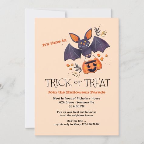 Halloween Invitations Kids, Kids Halloween Party Invitations, Trick Or Treat Party, Halloween Parade, Bat Halloween, Halloween Party Invitations, Club Kids, Halloween Invitations, Free Halloween