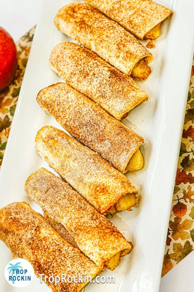 Three Ingredient Apple Pie Air Fryer Tortilla, Air Fryer Apple Pie Tortilla, Apple Turnovers With Pie Crust Air Fryer, Peach Tortilla Dessert, Air Fryer Apple Pie Taquitos, Apple Pie Roll Ups, Apple Pie Filling Desserts, Air Fryer Apple Pie, Apple Desert