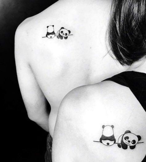 Panda Bear Tattoos, Cute Animal Tattoos, Brother Sister Tattoo, Panda Tattoo, Bear Tattoos, Sibling Tattoos, Matching Couple Tattoos, Cute Little Tattoos, Dainty Tattoos