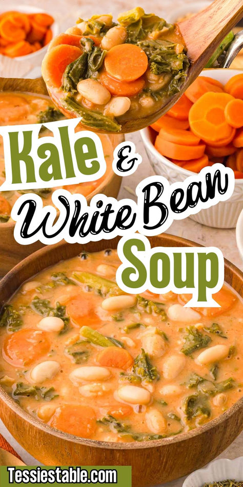 This kale and white bean soup is a cozy, nourishing meal filled with hearty greens, tender beans, and savory broth. Perfect for a light dinner or lunch! #KaleSoup #HealthySoups #ComfortFood Cozy White Bean Soup, Ground Turkey White Bean Kale Soup, Easy White Bean Soup, Kale Soup Recipes Healthy, Ham Soup Crockpot, Kale Bean Soup, White Bean Ham Soup, Bean Kale Soup, Green Bean Soup