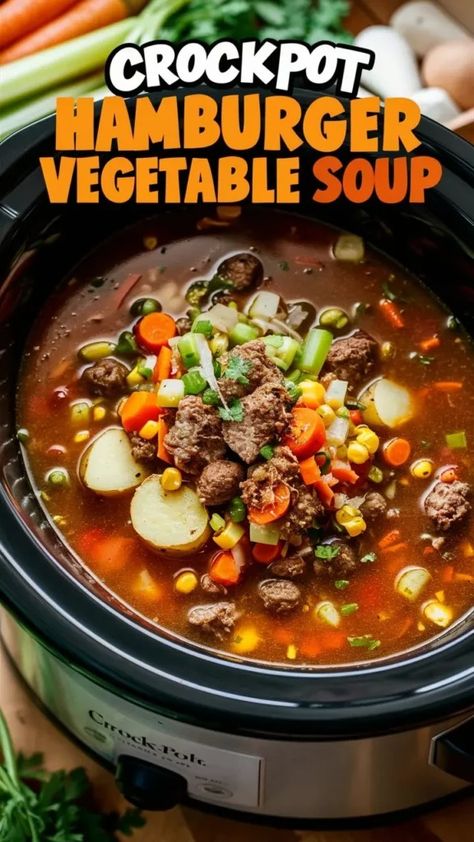 12 Crockpot Hamburger Recipes to Try at Home Hamburger Crockpot Soup, Hamburger Veggie Soup Crockpot, Hamburger Crock Pot Meals, Burger Crockpot Recipes, Hamburger Crock Pot Recipes, Hamburger Vegetable Soup Crock Pot, Crockpot Hamburger Recipes, Crock Pot Hamburger Soup, Crockpot Hamburger Soup