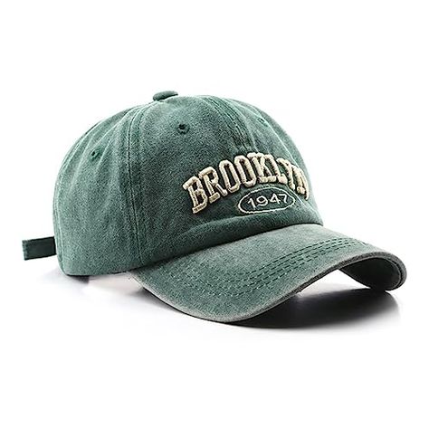 Vintage Brooklyn, Bone Bordado, Distressed Baseball Cap, Gray Cap, Vintage Baseball Caps, Mens Sun Hats, Green Cap, Vintage Cap, Letter Embroidery