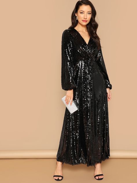 Blouson Sleeve, Elegant Maxi Dress, Sequin Maxi Dress, Sequin Maxi, Sequin Party Dress, Bishop Sleeve, Wrap Dress Floral, Maxi Dress Party, Lantern Sleeve