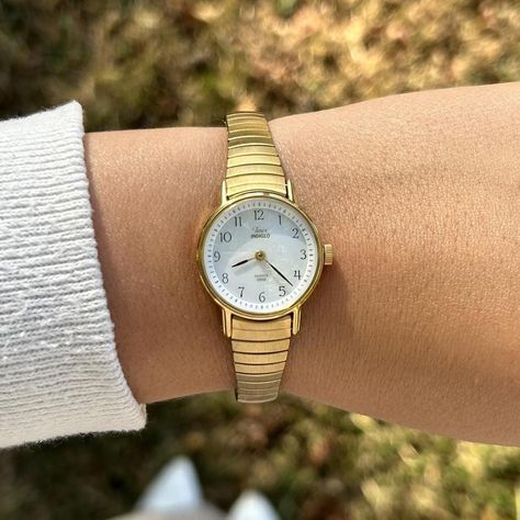 Vintage gold tone women’s watch Timex Indiglo with... - Depop Tone Women, Timex Indiglo, Toned Women, Stretch Band, Stretch Bands, White Face, Vintage Gold, Glow In The Dark, Gold Tones