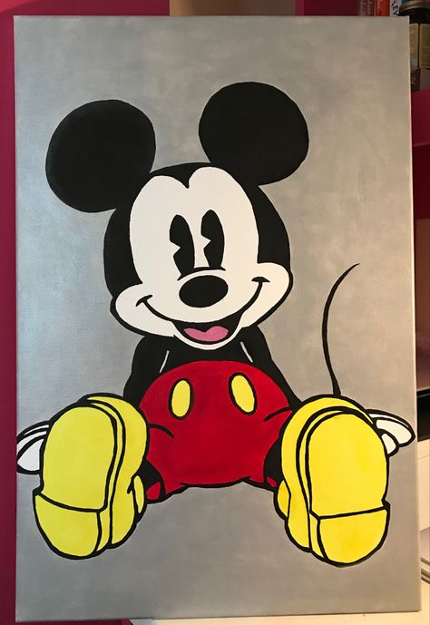 Mickey mouse acrylic painting i drew during quarantine Mickey Painting Canvases, Mickey Canvas Painting, Easy Mickey Mouse Painting, Mickey Mouse Acrylic Painting, Mickey Mouse Painting Canvases, Mickey Mouse Paintings, Mickey Painting, Painting Mickey Mouse, Mickey Mouse Painting