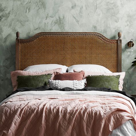 French Country Bedframes, Headboard Ideas Ratan, French Country Headboard Ideas, Cane Headboard Bedroom, Vintage Bedframe, Victorian Headboard, Cane Headboard, French Beds, Colonial Bedroom